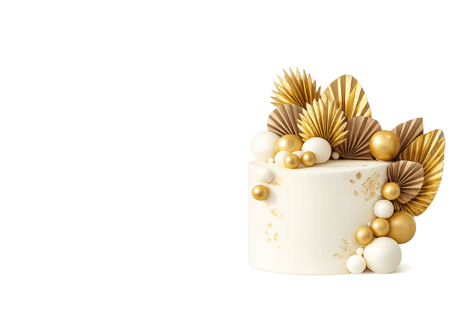 Pastel elegante de fondant blanco con adornos dorados