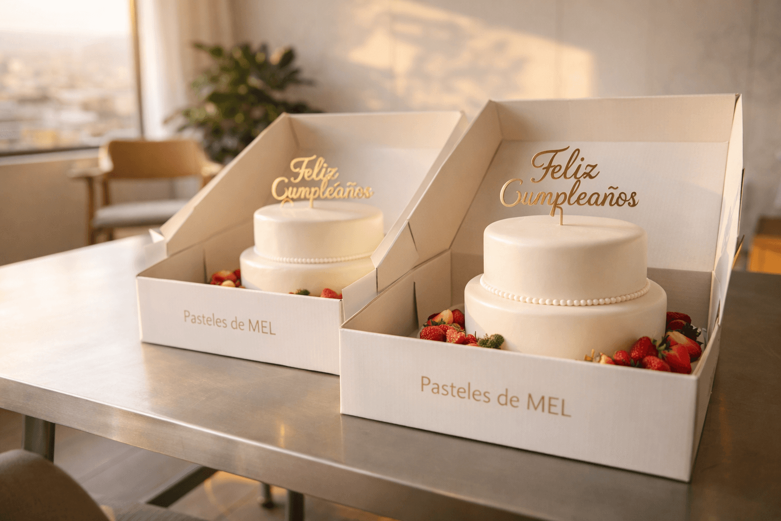 Pasteles de MEL en caja de presentación